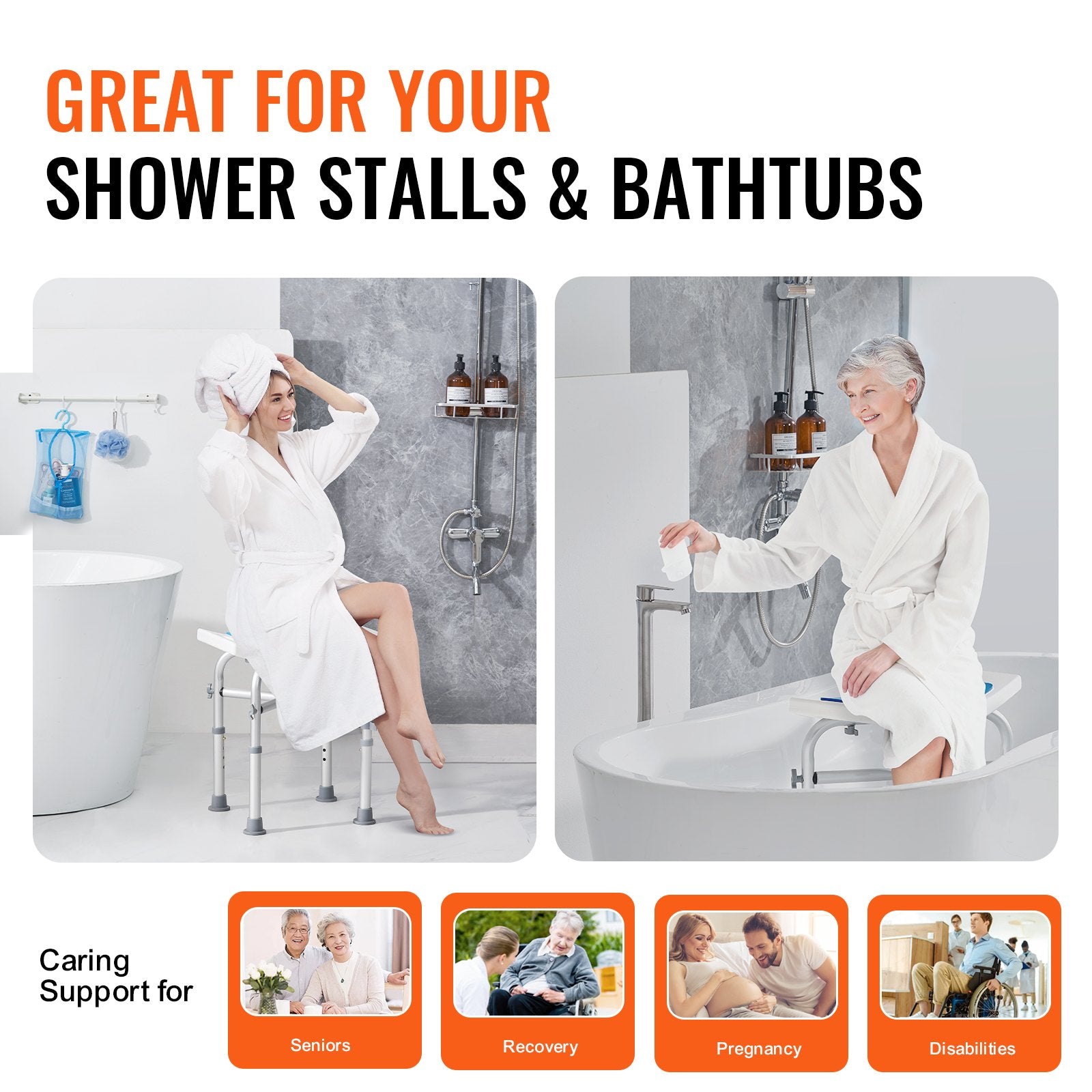 Shower Chair, Adjustable Height Shower Stool with Crossbar Support, Shower Seat for Inside Shower or Tub, V952-LYDFXLHJPEWFYGW6TV0