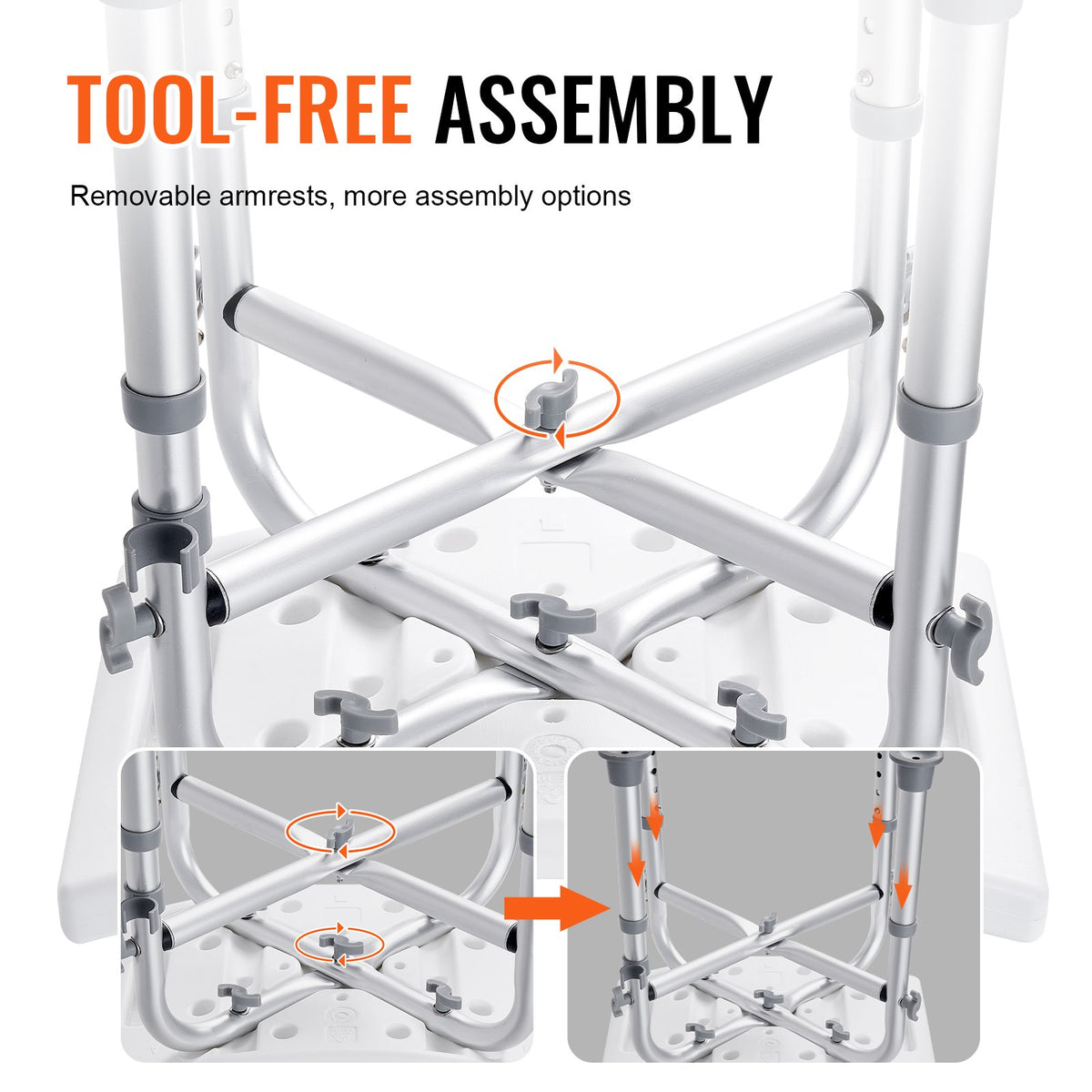 Shower Chair, Adjustable Height Shower Stool with Crossbar Support, Shower Seat for Inside Shower or Tub, V952-LYDFXLHJPEWFYGW6TV0