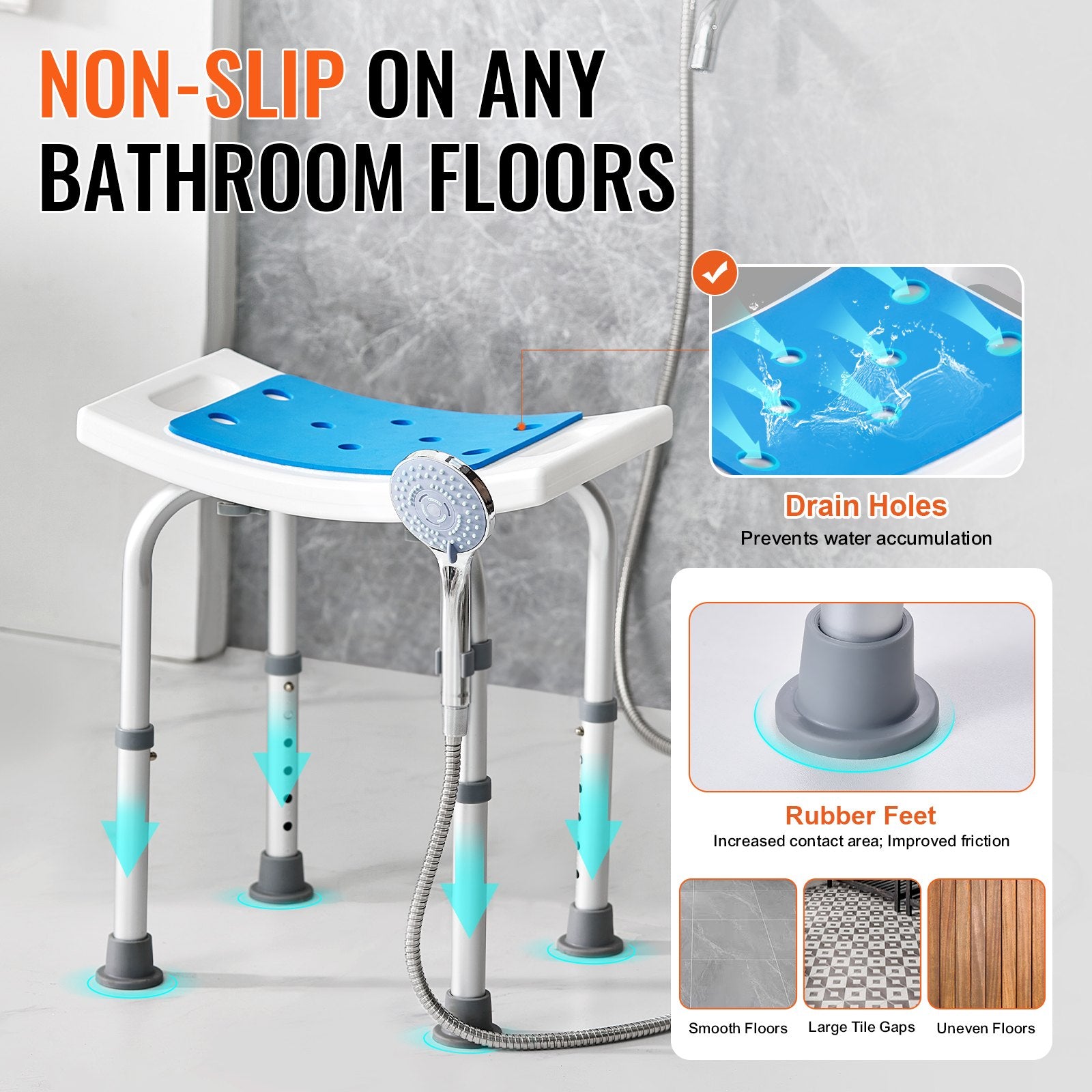 Shower Chair, Adjustable Height Shower Stool, Shower Seat for Inside Shower or Tub, Non-Slip Bench Bathtub V952-LYDFXSLHJPESDZCC9V0