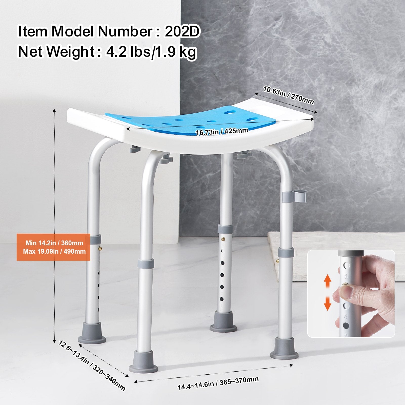 Shower Chair, Adjustable Height Shower Stool, Shower Seat for Inside Shower or Tub, Non-Slip Bench Bathtub V952-LYDFXSLHJPESDZCC9V0