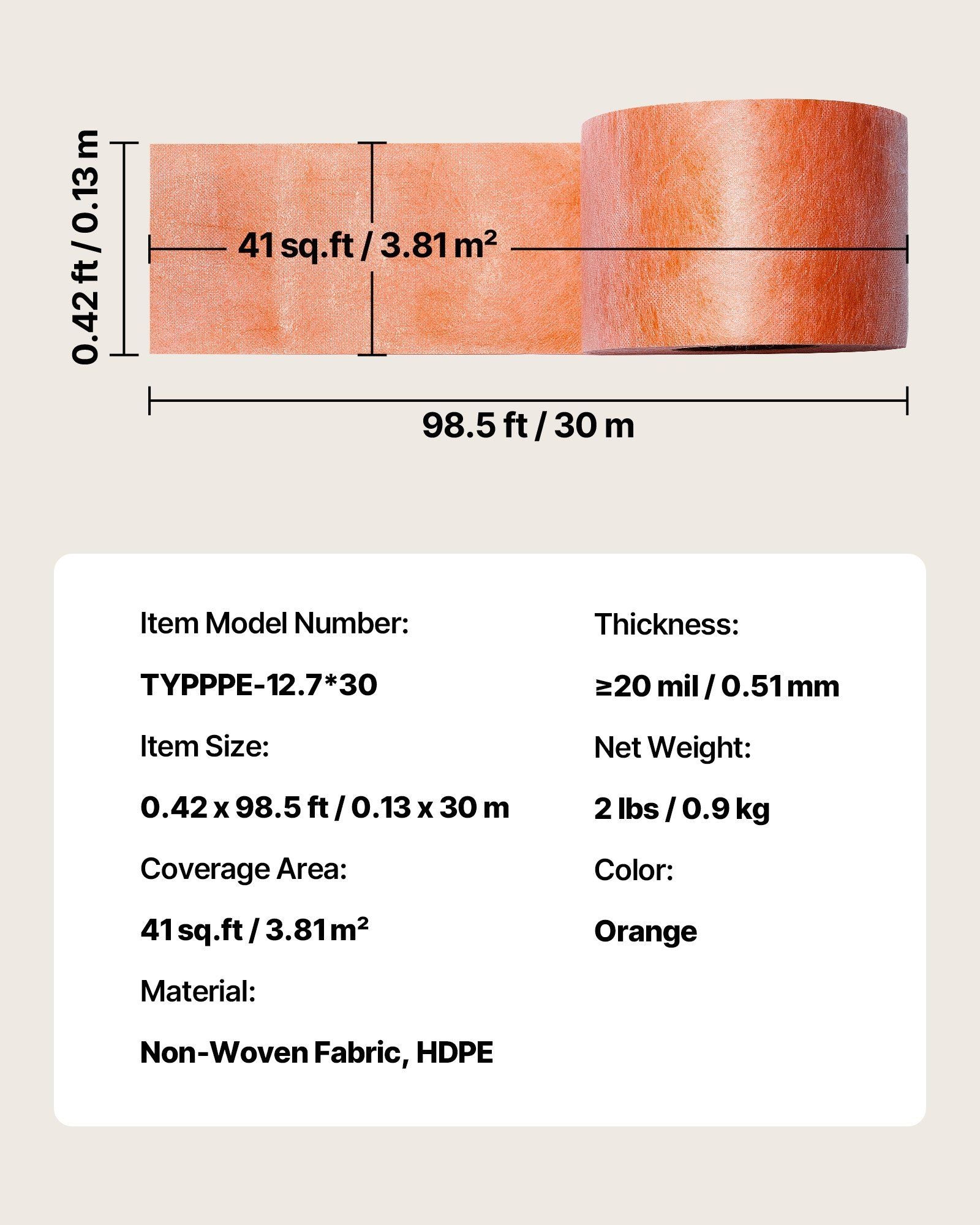 Waterproof Membrane for Shower, 0.13 x 30 m 3.84 m2 Waterproofing Tile Membrane, 0.5mm Thick Polyethylene V952-LYFSM042985FB46WV001V0