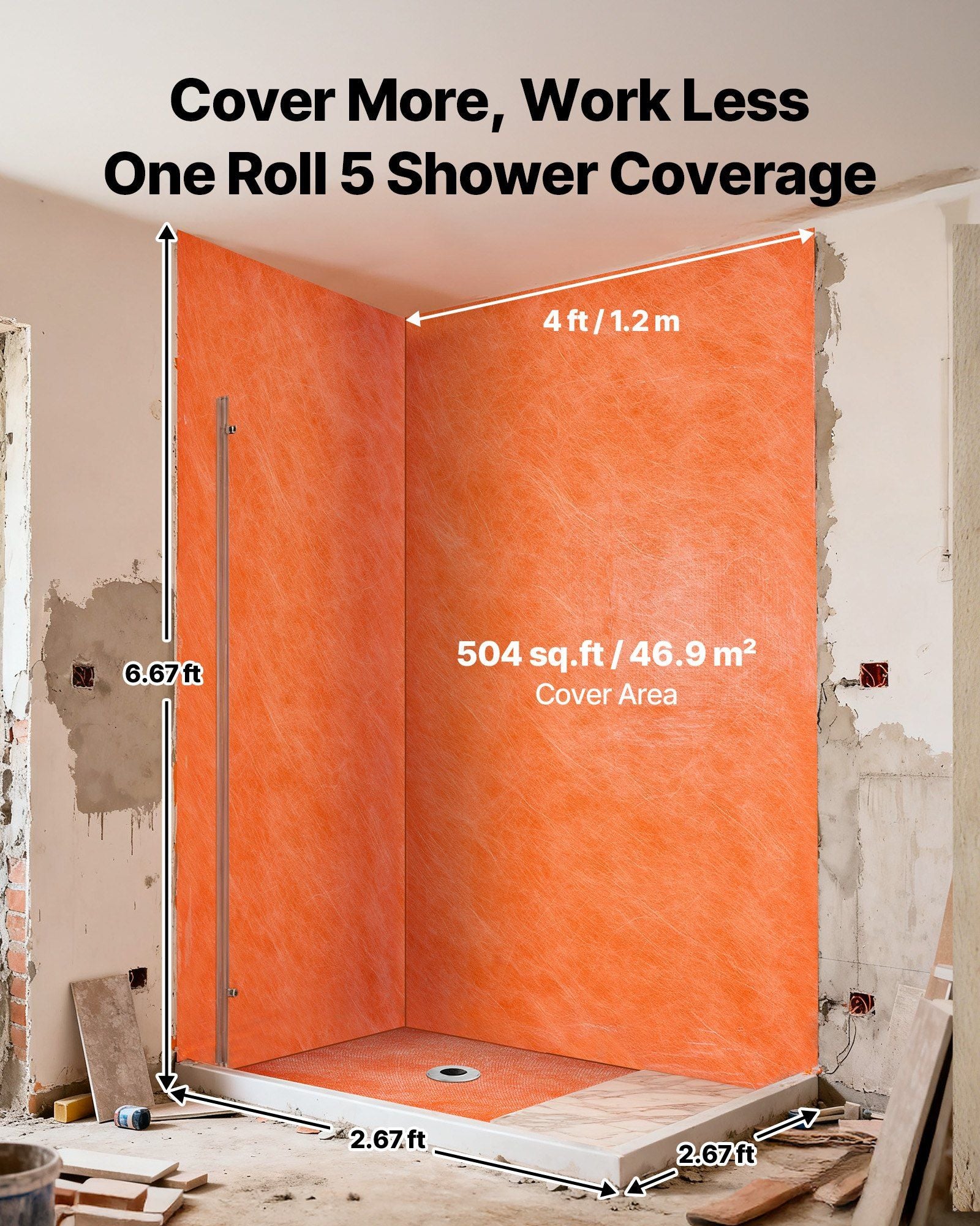 Waterproof Membrane for Shower, 1.2 x 40 m 46.45 m2 Waterproofing Tile Membrane, 0.5mm Thickness Polyethylene V952-LYFSM4125FT078LQJ001V0