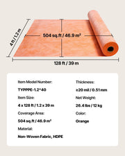 Waterproof Membrane for Shower, 1.2 x 40 m 46.45 m2 Waterproofing Tile Membrane, 0.5mm Thickness Polyethylene V952-LYFSM4125FT078LQJ001V0
