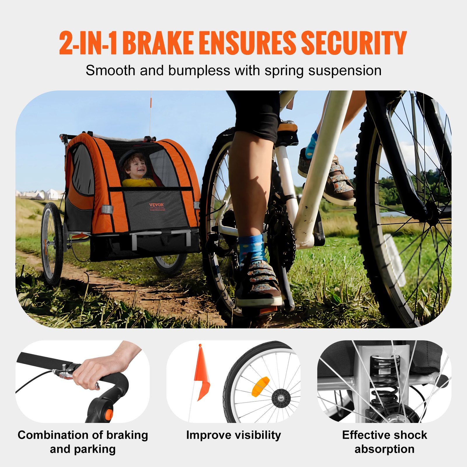 Bike Trailer for Toddlers, Kids, Double Seat, 40 kg Load, 2-In-1 Canopy Carrier Converts to Stroller, Tow V952-LYS100B1020ILJ9NWV0