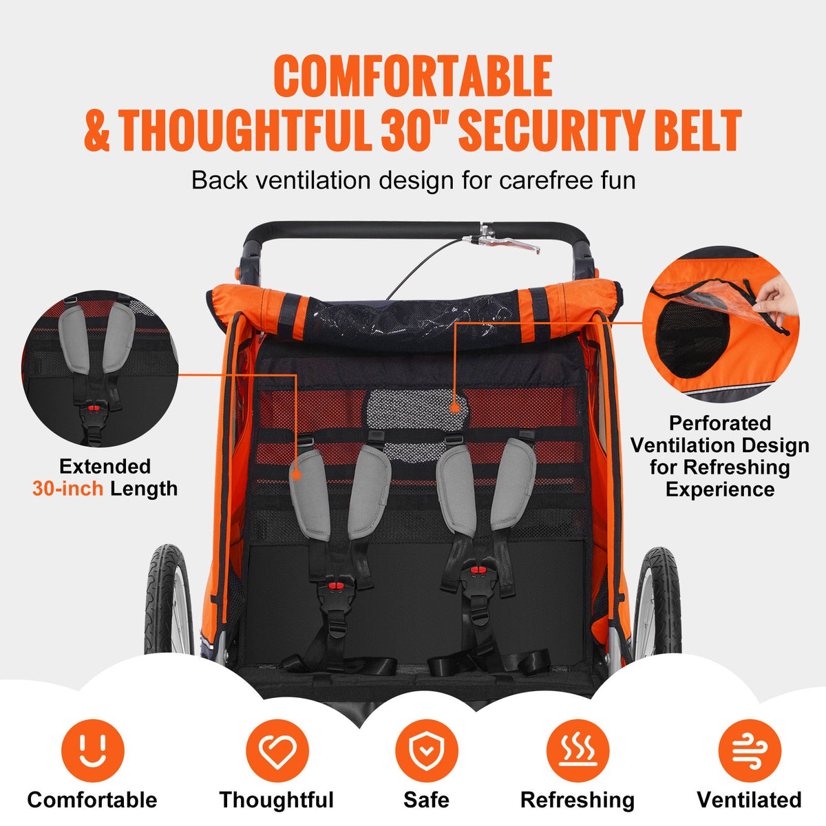 Bike Trailer for Toddlers, Kids, Double Seat, 40 kg Load, 2-In-1 Canopy Carrier Converts to Stroller, Tow V952-LYS100B1020ILJ9NWV0