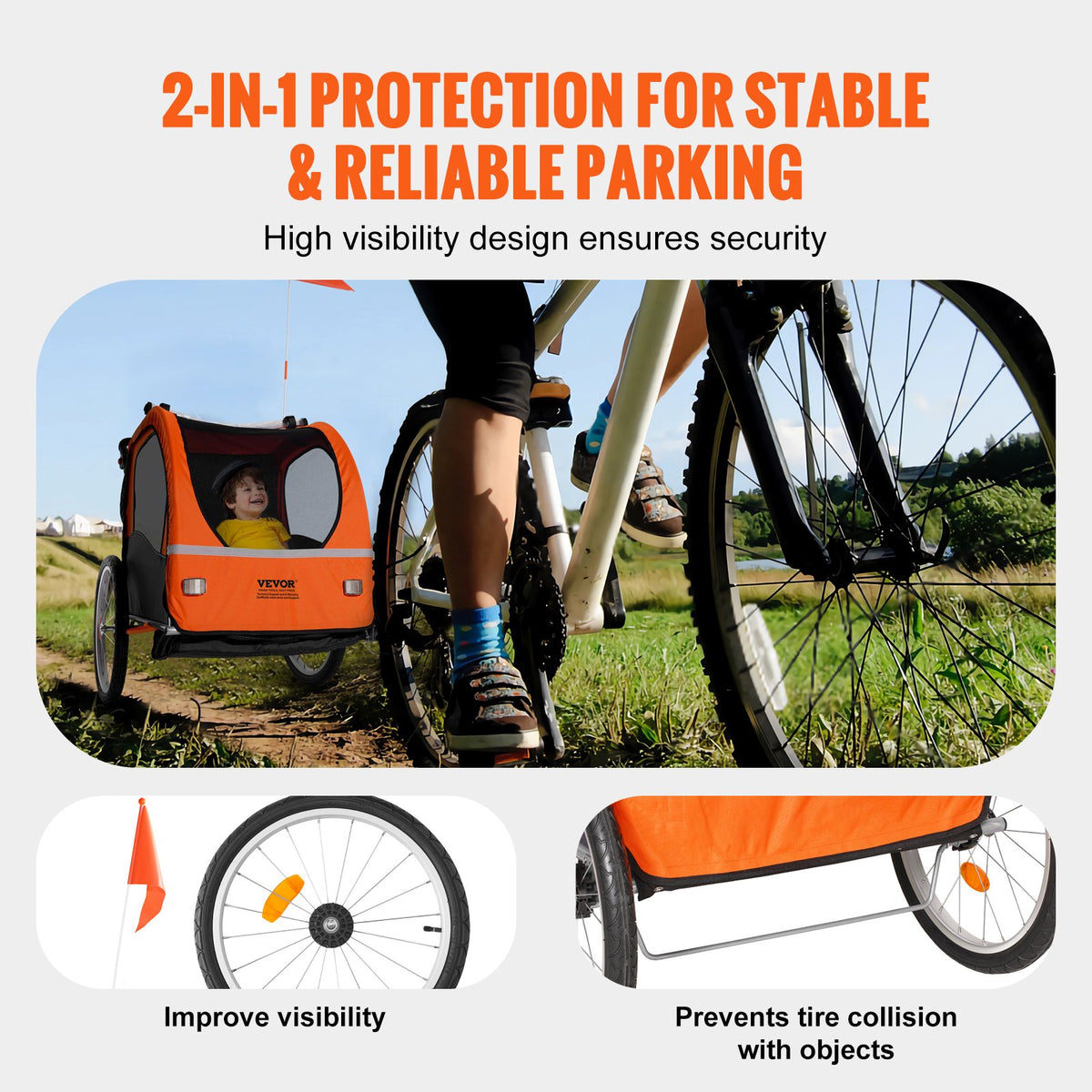 Bike Trailer for Toddlers, Kids, Double Seat, 45 kg Load, 2-In-1 Canopy Carrier Converts to Stroller, Tow V952-LYS2GHJG820IRLD5RV0