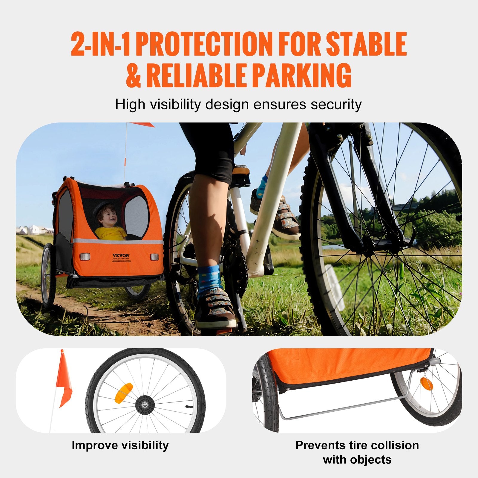 Bike Trailer for Toddlers, Kids, Double Seat, 45 kg Load, 2-In-1 Canopy Carrier Converts to Stroller, Tow V952-LYS2GHJG820IRLD5RV0