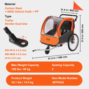 Bike Trailer for Toddlers, Kids, Double Seat, 45 kg Load, 2-In-1 Canopy Carrier Converts to Stroller, Tow V952-LYS2GHJG820IRLD5RV0