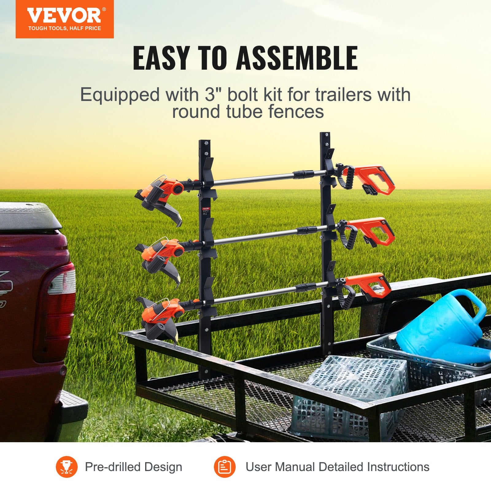 3-Place Weeder Trimmer Rack Holder for Open Landscape Trailer Lockable V952-LYSDCJGJ3QX0RMZUUV0