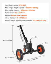 Trailer Dolly, 1500lbs Tongue Weight Capacity, 2 in 1 Trailer Mover with 2 in Ball, 16 in Pneumatic Tires and V952-LYSDQYC1500LJYV2YV0