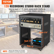 12U AV Rack Stand, 136.08kg Capacity, Network Stereo Recording Studio Rack with Lockable Caster Wheels Round V952-LYSJJ12U18YCOJ5U1V0