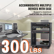 12U AV Rack Stand, 136.08kg Capacity, Network Stereo Recording Studio Rack with Lockable Caster Wheels Round V952-LYSJJ12U18YCOJ5U1V0