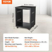 12U AV Rack Stand, 136.08kg Capacity, Network Stereo Recording Studio Rack with Lockable Caster Wheels Round V952-LYSJJ12U18YCOJ5U1V0
