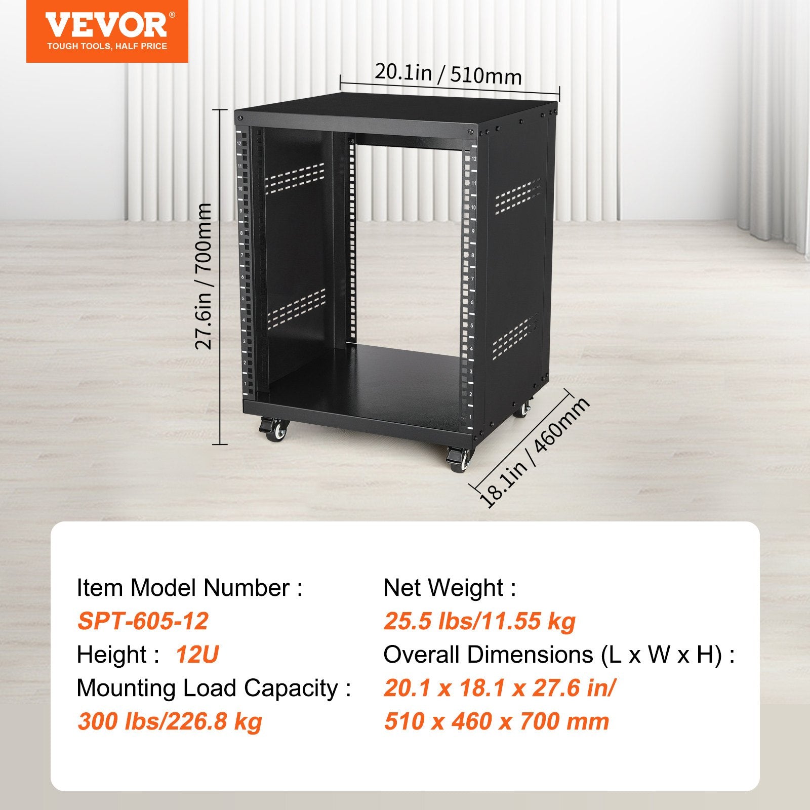 12U AV Rack Stand, 136.08kg Capacity, Network Stereo Recording Studio Rack with Lockable Caster Wheels Round V952-LYSJJ12U18YCOJ5U1V0