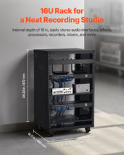 16U AV Rack, 90.7 kg Max Load Capacity, Home Recording Studio Rack with Lockable Caster Wheels, Open Frame V952-LYSJJ16U18YCAXC9D001V0