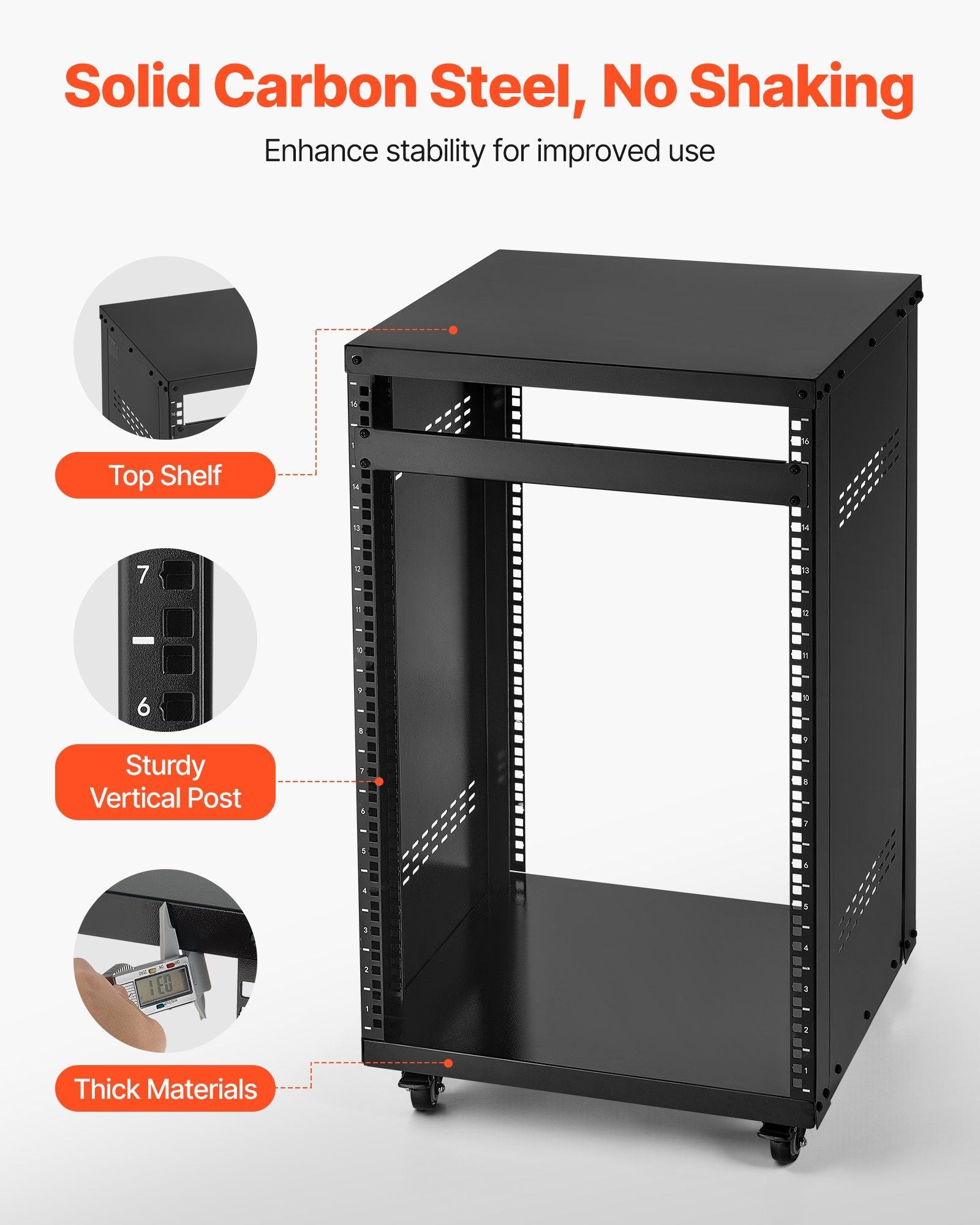 16U AV Rack, 90.7 kg Max Load Capacity, Home Recording Studio Rack with Lockable Caster Wheels, Open Frame V952-LYSJJ16U18YCAXC9D001V0