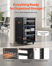16U AV Rack, 90.7 kg Max Load Capacity, Home Recording Studio Rack with Lockable Caster Wheels, Open Frame V952-LYSJJ16U18YCAXC9D001V0