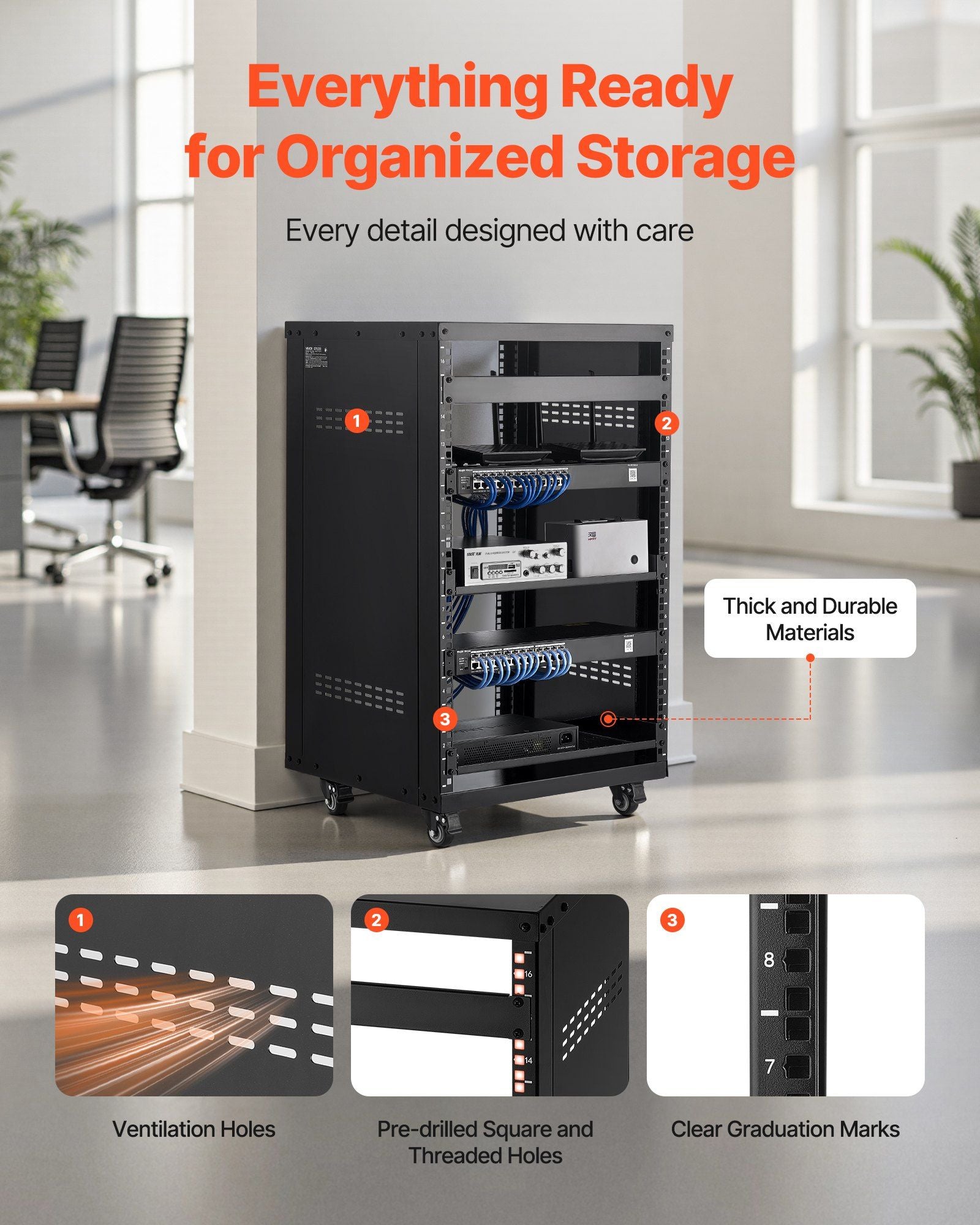 16U AV Rack, 90.7 kg Max Load Capacity, Home Recording Studio Rack with Lockable Caster Wheels, Open Frame V952-LYSJJ16U18YCAXC9D001V0