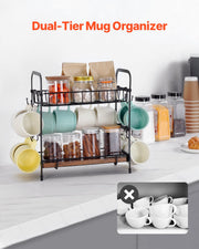 2 Tier Coffee Bar Organizer for Countertop w/ 12 Movable Hooks Mug Holder V952-LYSMKBGJBGSLN4HGLV0