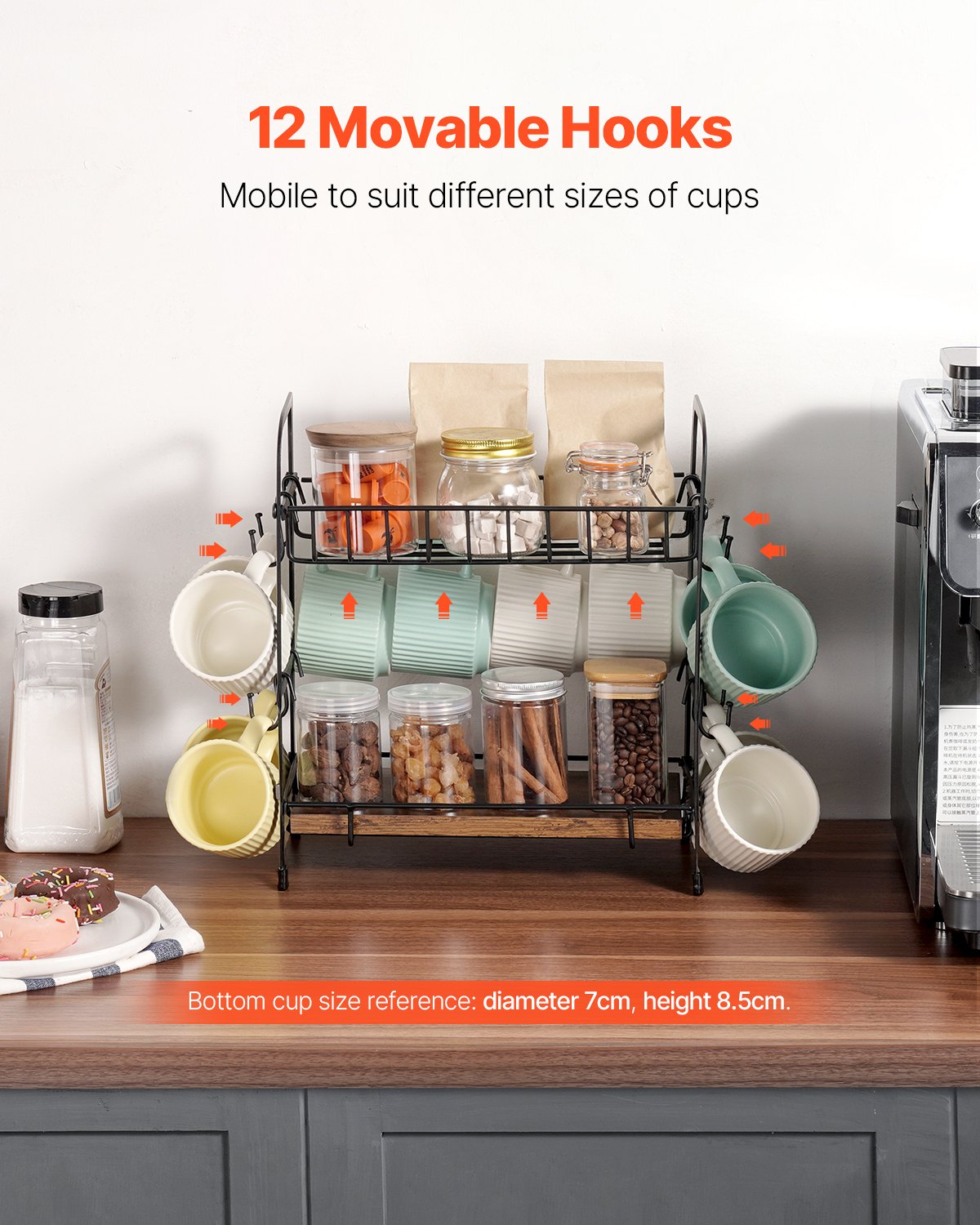 2 Tier Coffee Bar Organizer for Countertop w/ 12 Movable Hooks Mug Holder V952-LYSMKBGJBGSLN4HGLV0