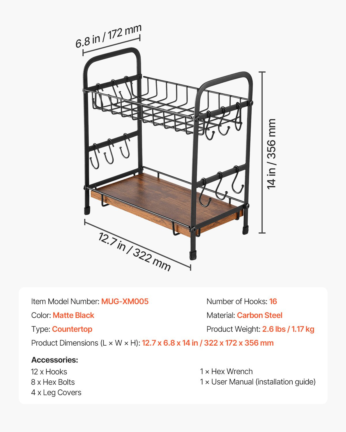 2 Tier Coffee Bar Organizer for Countertop w/ 12 Movable Hooks Mug Holder V952-LYSMKBGJBGSLN4HGLV0