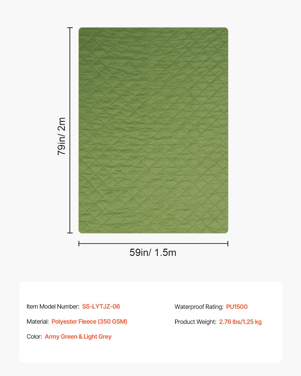 Camping Blanket 2.08 m x 1.4 m Warm Stadium Blanket 330GSM Outdoor Travel V952-LYTCSDLYLRPPCLSMKV0