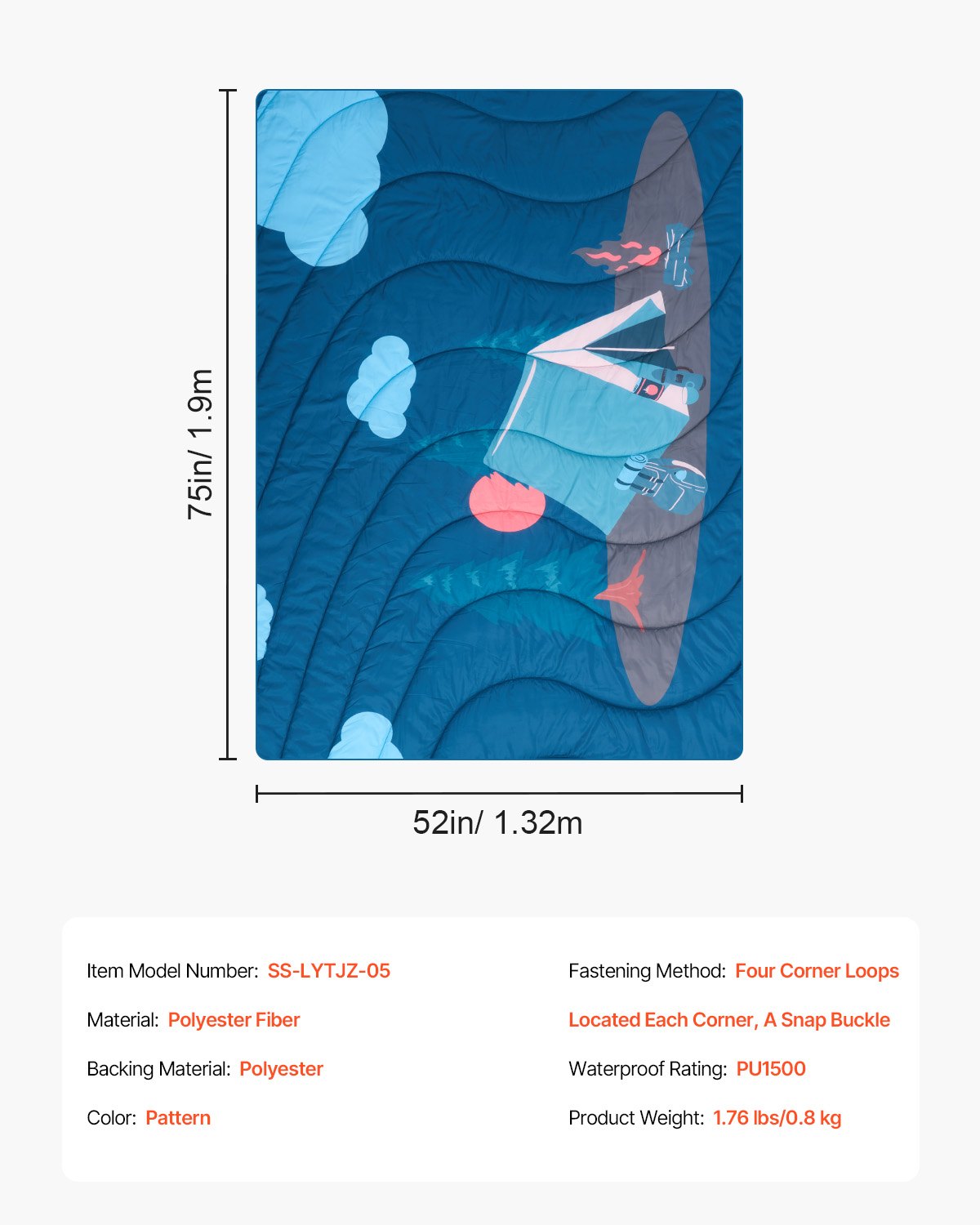 Camping Blanket 1.9 m x 1.32 m Wearable Warm Stadium Blanket Outdoor V952-LYTYHJZXWKCDA0OK8V0