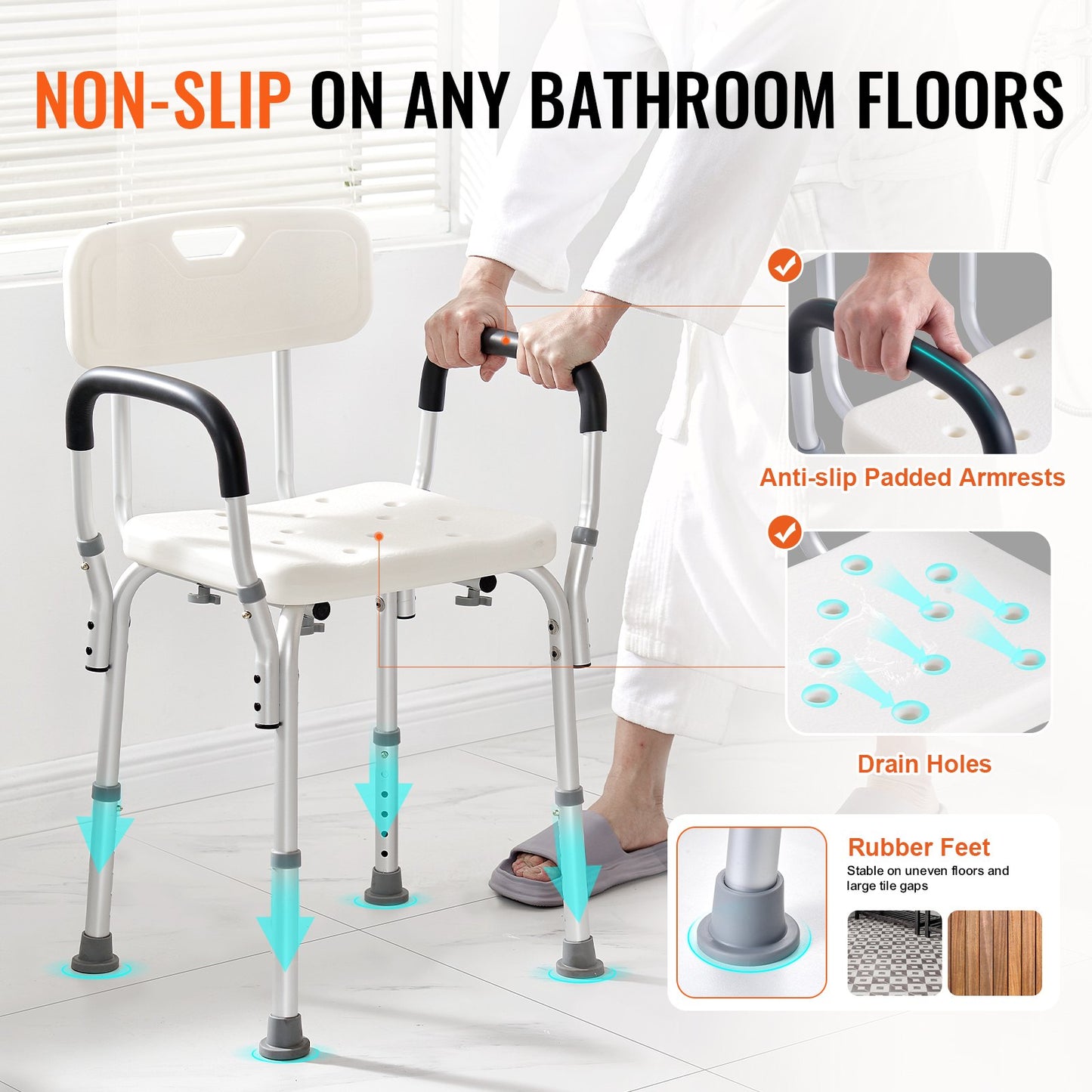 Shower Chair, Shower Seat with Back, Adjustable Height Shower Stool, Shower Chair for Inside Shower Bathtub, V952-LYYFXFLHJPESAQLY8V0
