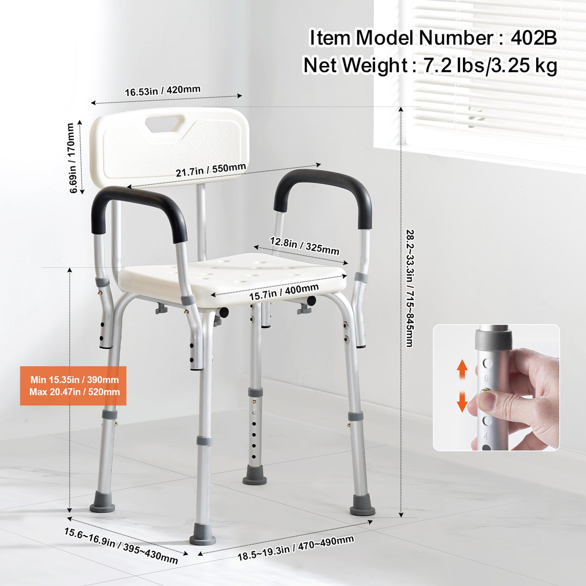 Shower Chair, Shower Seat with Back, Adjustable Height Shower Stool, Shower Chair for Inside Shower Bathtub, V952-LYYFXFLHJPESAQLY8V0
