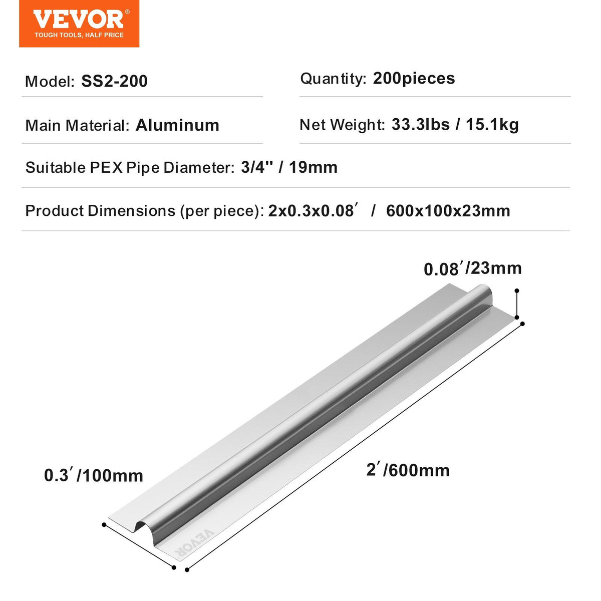 PEX Heat Transfer Plates 0.6m, Radiant Heat Plates for 19mm PEX Pipe, Durable Aluminum & Easy Trimming and V952-LZCRBSY34PEX9U8IEV0
