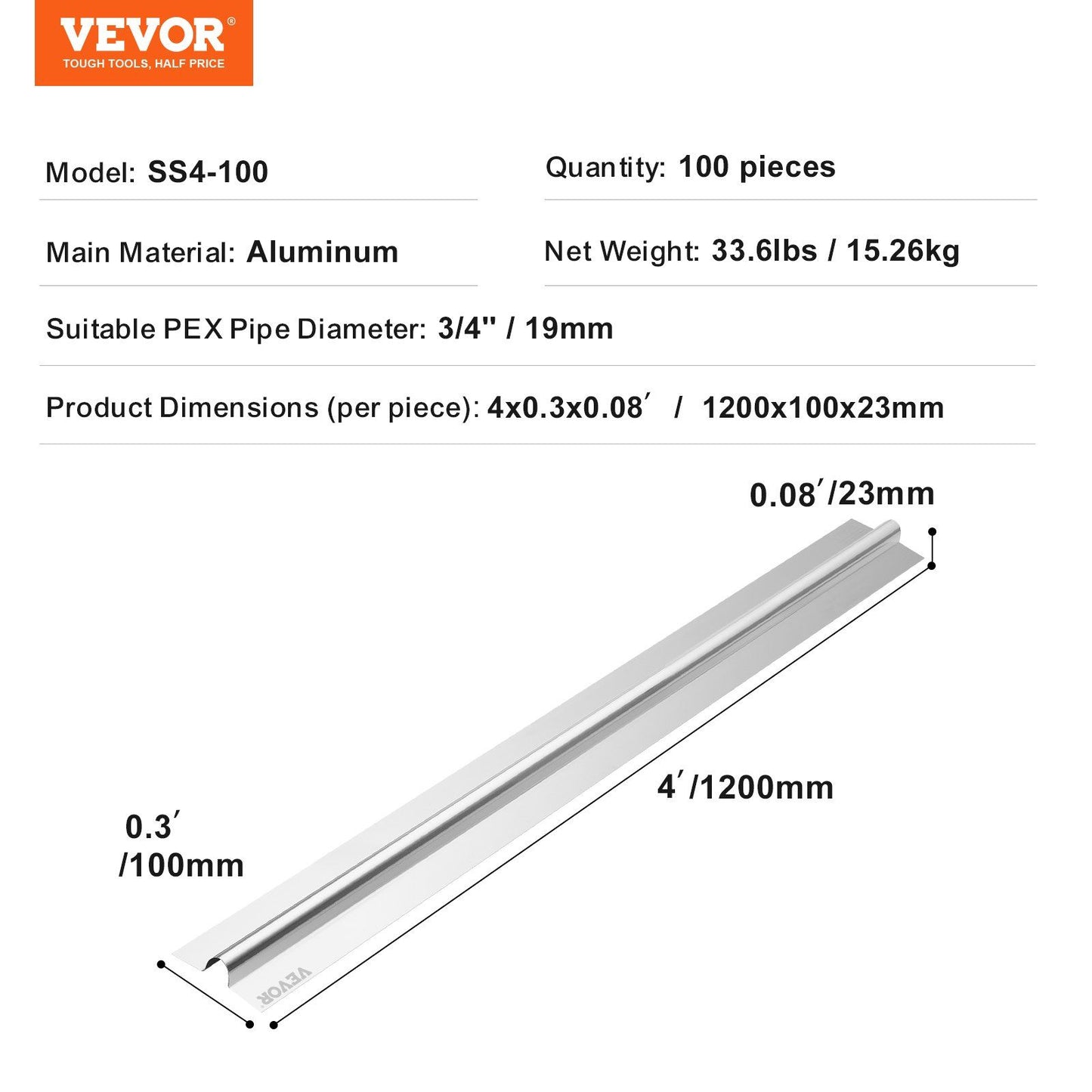 PEX Heat Transfer Plates 1.2m, Radiant Heat Plates for 19mm PEX Pipe, Durable Aluminum & Easy Trimming and V952-LZCRBSY34PEXDOMGQV0