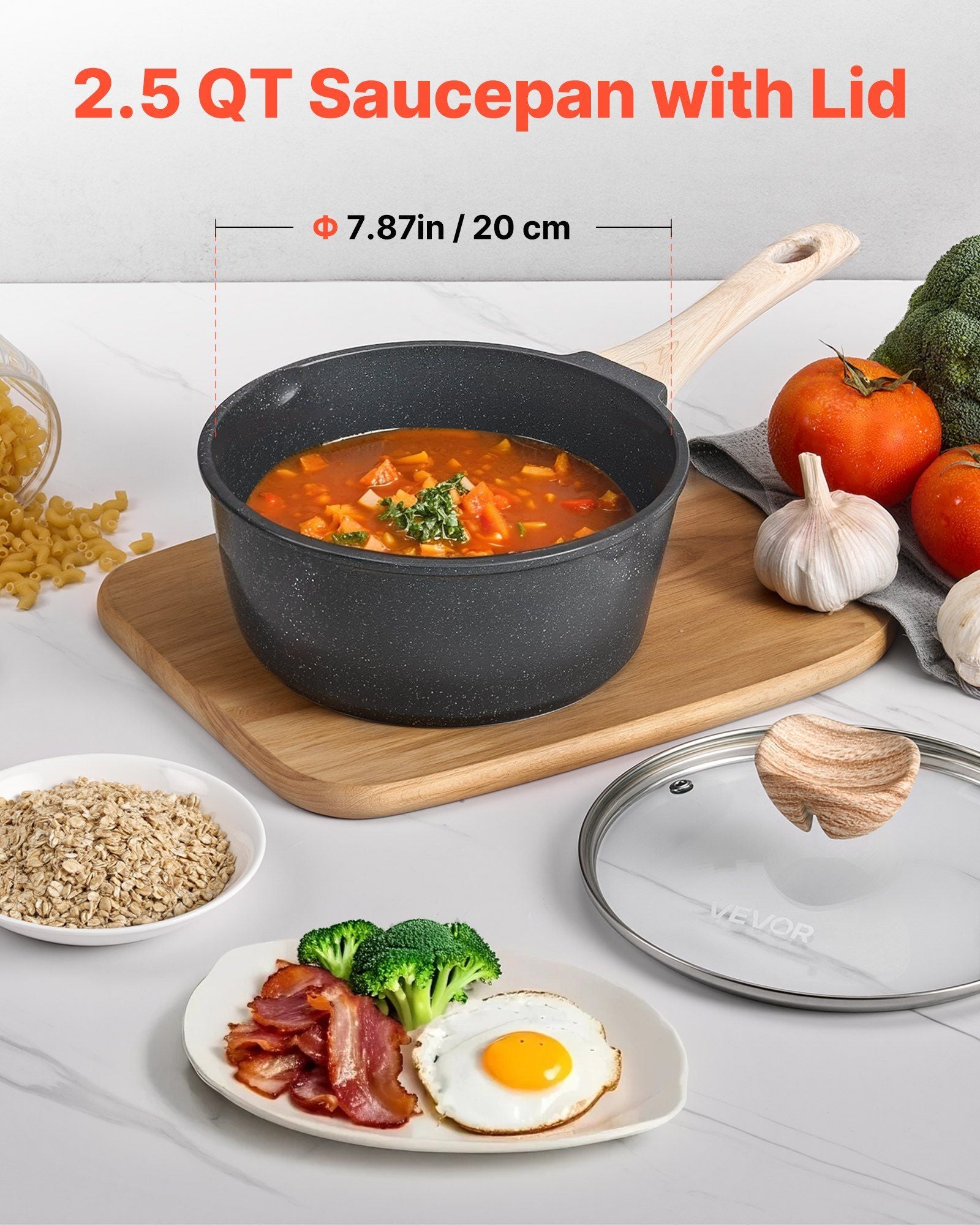 2.5 QT Saucepan, Nonstick Saucepan with Tempered Glass Lid, Multipurpose Cooking Sauce Pot with Detachable V952-LZJG25QTTFLT9T09W001V0