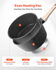 2.5 QT Saucepan, Nonstick Saucepan with Tempered Glass Lid, Multipurpose Cooking Sauce Pot with Detachable V952-LZJG25QTTFLT9T09W001V0