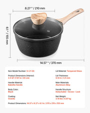 2.5 QT Saucepan, Nonstick Saucepan with Tempered Glass Lid, Multipurpose Cooking Sauce Pot with Detachable V952-LZJG25QTTFLT9T09W001V0