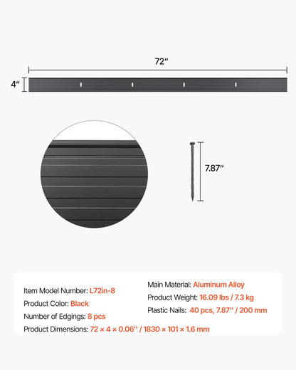 Metal Landscape Edging, 8 Packs 72 in Rust-Resistant Aluminum Alloy Landscape Edging, Bendable Garden Edging V952-LZJSPZ8PCS72VOIEEV0