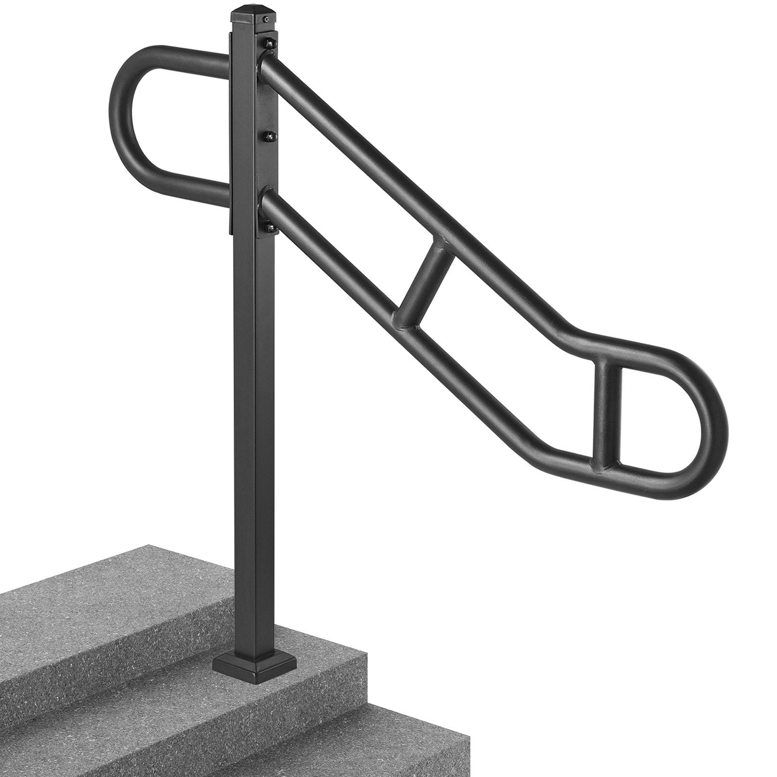 Single Post Handrail for Outdoor 1-3 Steps, 40.5" L x 35.4" H Metal Bent Stair Handrails, Floor Mounted V952-LZKFSHS405INENIH7V0