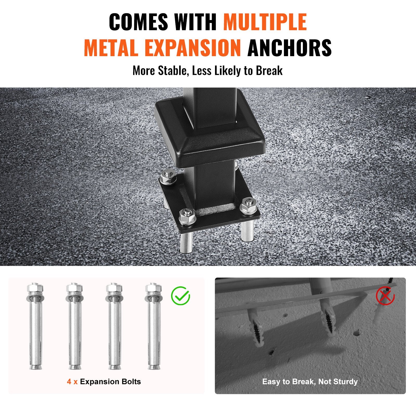 Single Post Handrail for Outdoor 1-3 Steps, 40.5" L x 35.4" H Metal Bent Stair Handrails, Floor Mounted V952-LZKFSHS405INENIH7V0