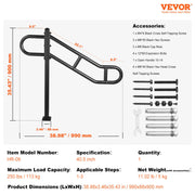 Single Post Handrail for Outdoor 1-3 Steps, 40.5" L x 35.4" H Metal Bent Stair Handrails, Floor Mounted V952-LZKFSHS405INENIH7V0