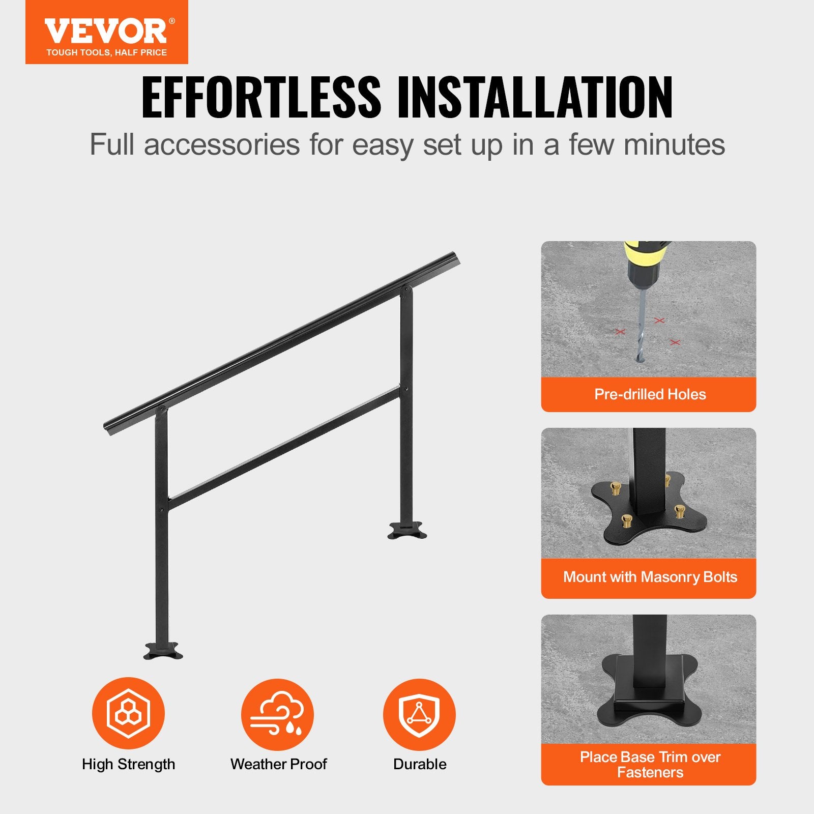 Handrail Outdoor Stairs 47.6 X 35.2 Inch Outdoor Handrail Outdoor Stair Railing Adjustable from 0 to 30 V952-LZLTFSDHGLZHSKD01V0