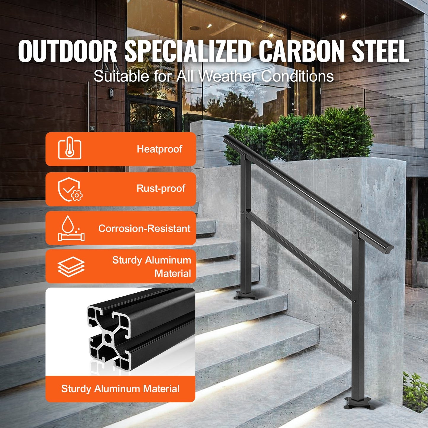 Handrail Outdoor Stairs 47.6 X 35.2 Inch Outdoor Handrail Outdoor Stair Railing Adjustable from 0 to 30 V952-LZLTFSDHGLZHSKD01V0