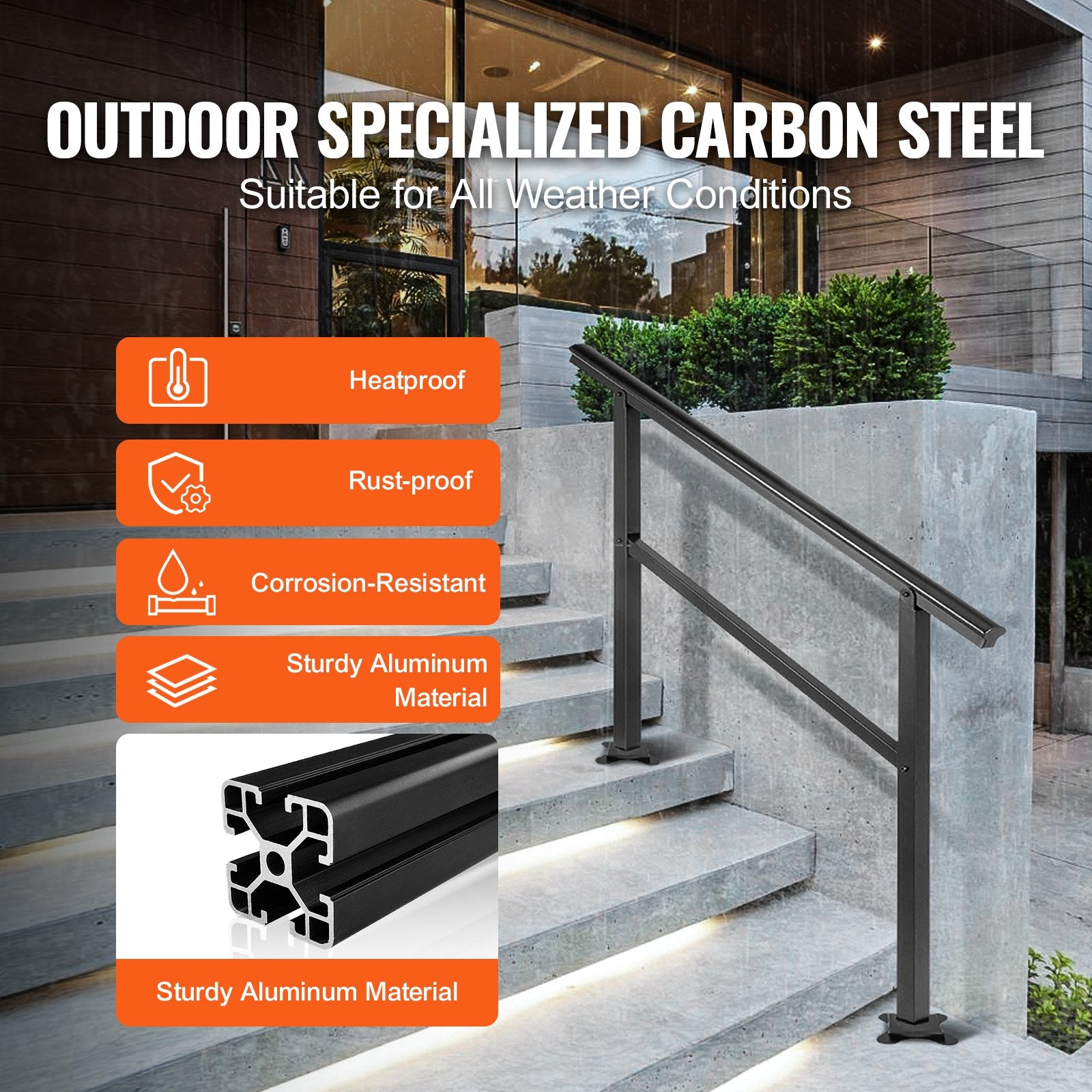 Handrail Outdoor Stairs 47.6 X 35.2 Inch Outdoor Handrail Outdoor Stair Railing Adjustable from 0 to 30 V952-LZLTFSDHGLZHSKD01V0