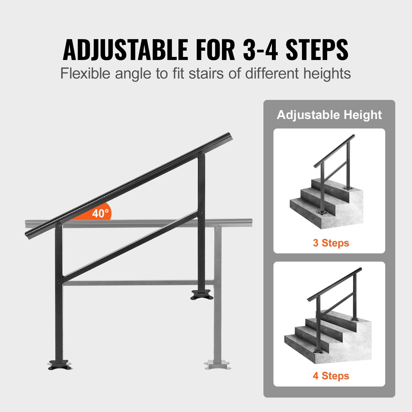 Handrail Outdoor Stairs 47.6 X 35.2 Inch Outdoor Handrail Outdoor Stair Railing Adjustable from 0 to 30 V952-LZLTFSDHGLZHSKD01V0