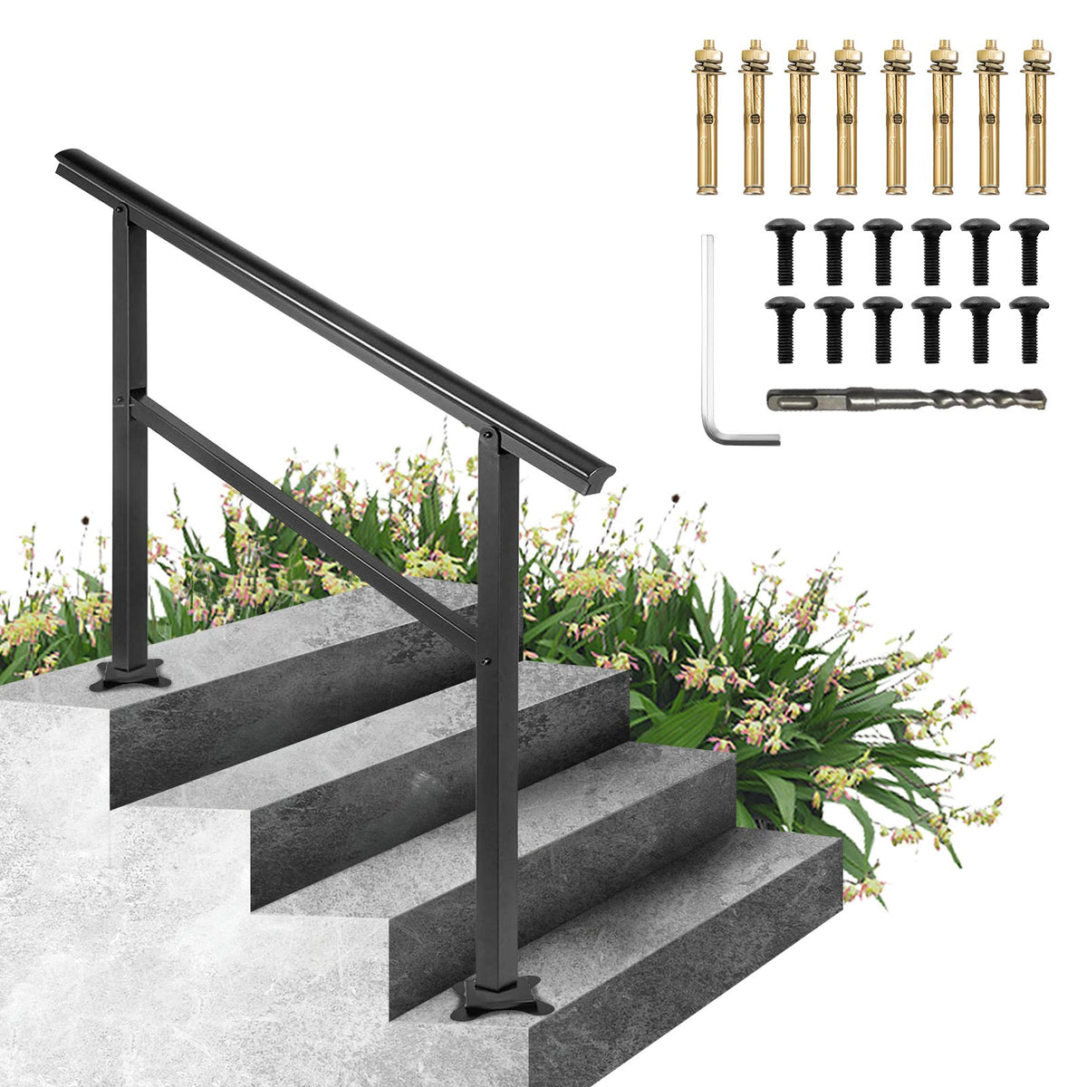 Handrail Outdoor Stairs 47.6 X 35.2 Inch Outdoor Handrail Outdoor Stair Railing Adjustable from 0 to 30 V952-LZLTFSDHGLZHSKD01V0