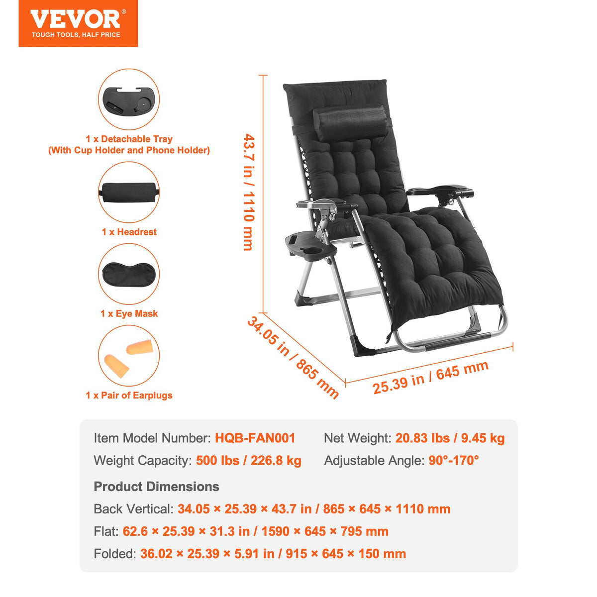 Zero Gravity Chair, 26 inch Zero Gravity Recliner Lounge Chair for Indoor and Outdoor, Adjustable Anti V952-LZLTYHHK26HSB9IHUV0