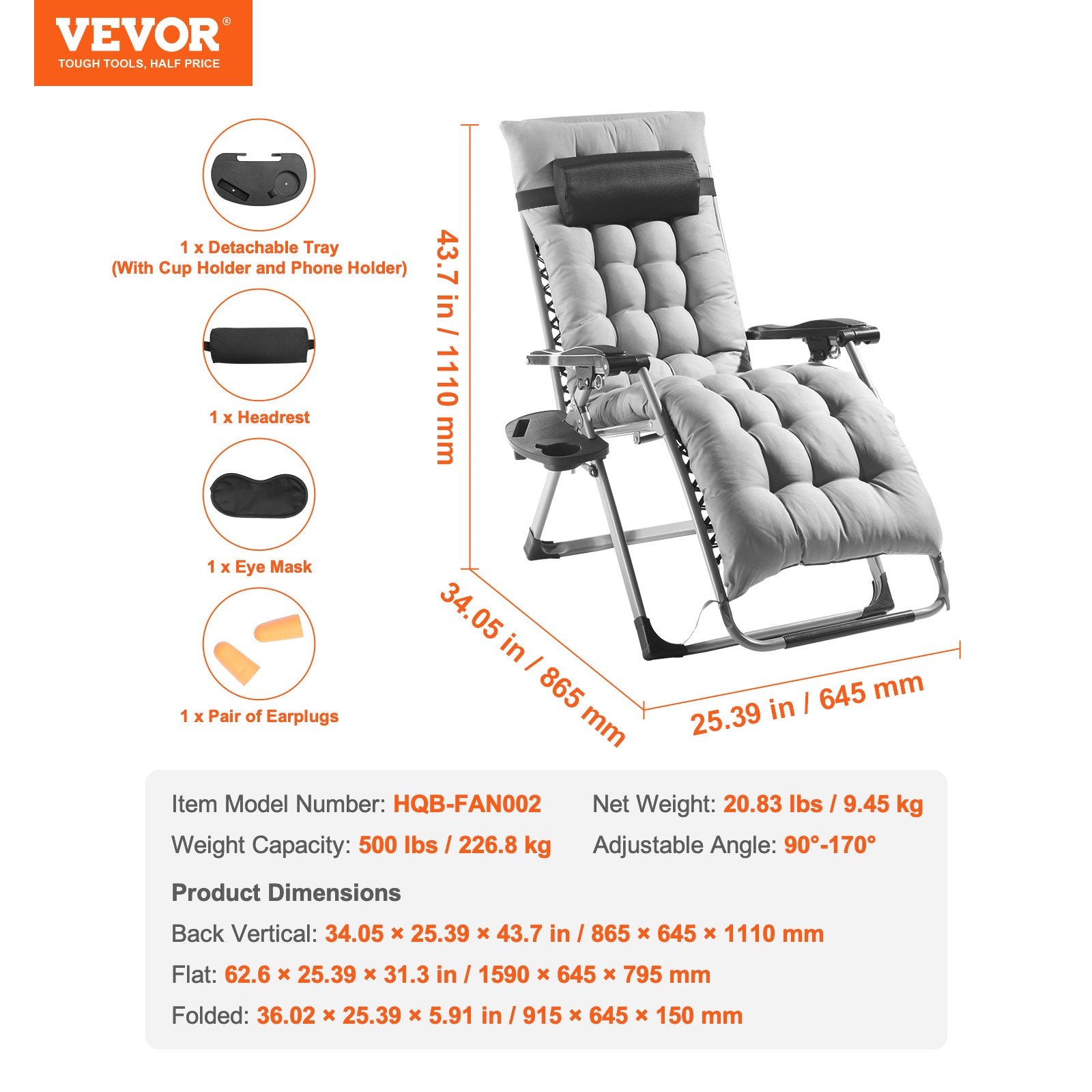 Zero Gravity Chair, 26 inch Zero Gravity Recliner Lounge Chair for Indoor and Outdoor, Adjustable Anti V952-LZLTYHS26HHKDFO3ZV0