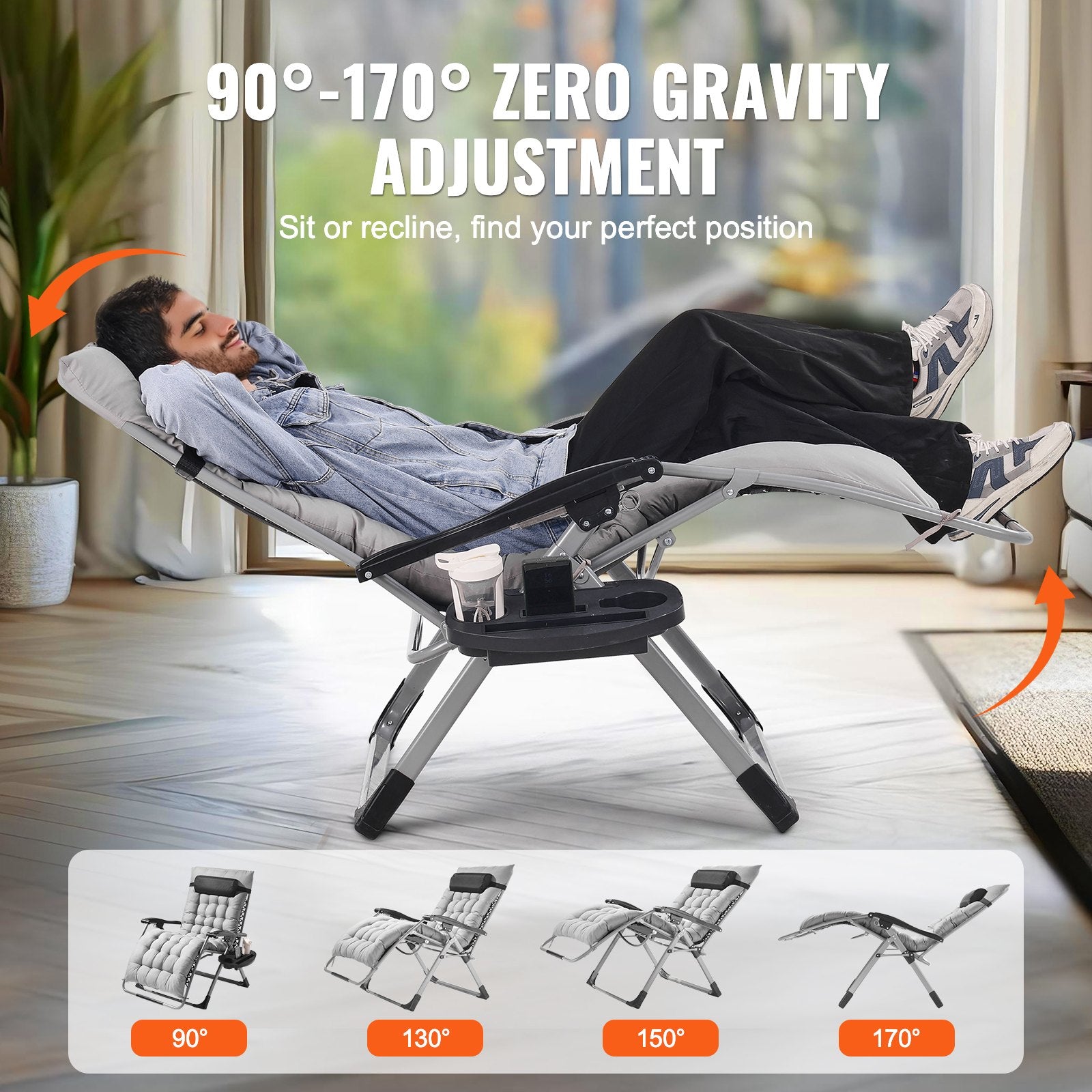 Zero Gravity Chair, 33 inch Zero Gravity Recliner Lounge Chair for Indoor and Outdoor, Adjustable Anti V952-LZLTYHS33HHK90DO9V0