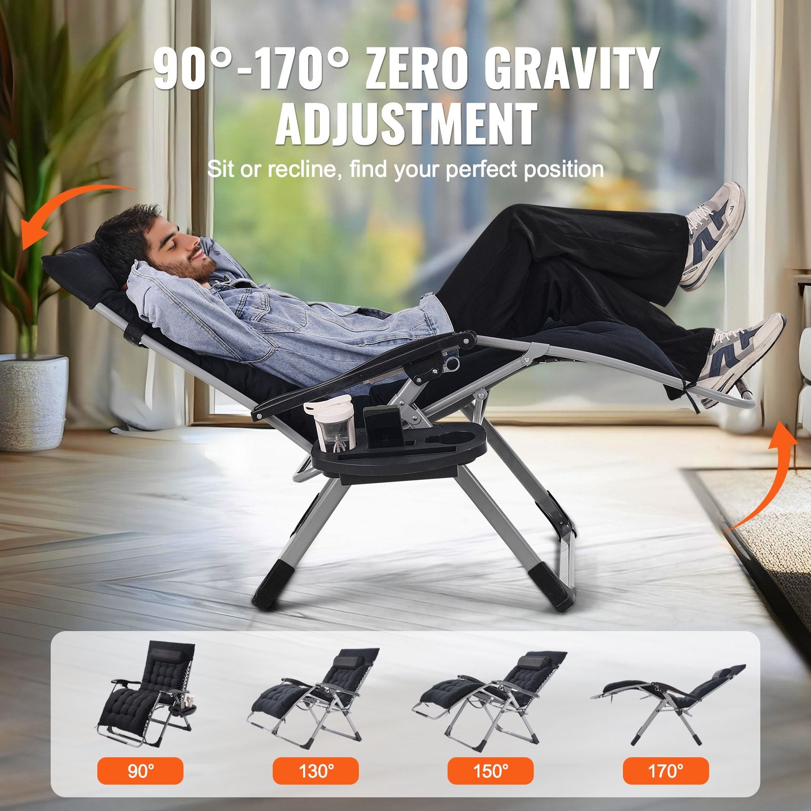 Zero Gravity Chair, 33 inch Zero Gravity Recliner Lounge Chair for Indoor and Outdoor, Adjustable Anti V952-LZLTYHS33HHKQK3LEV0