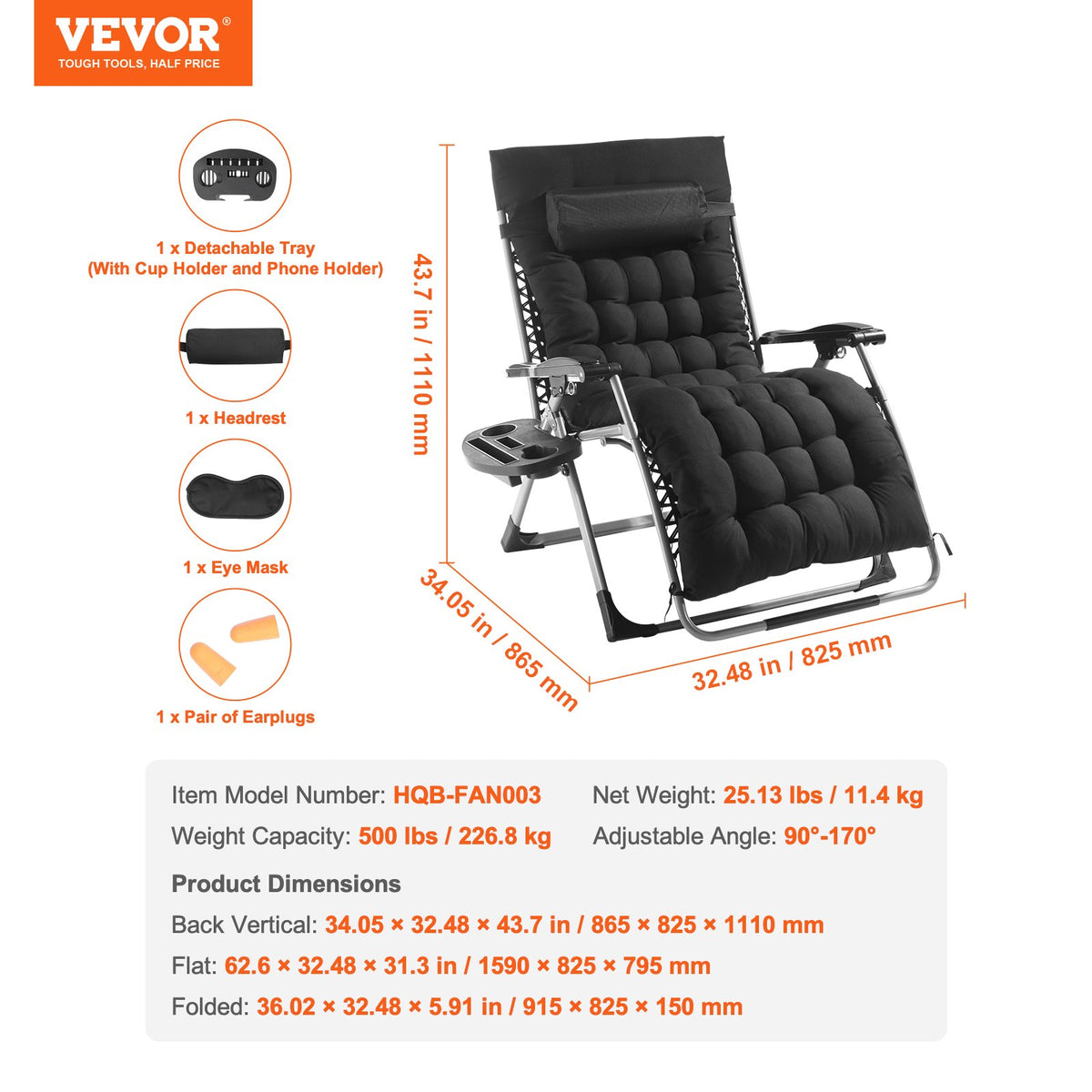 Zero Gravity Chair, 33 inch Zero Gravity Recliner Lounge Chair for Indoor and Outdoor, Adjustable Anti V952-LZLTYHS33HHKQK3LEV0