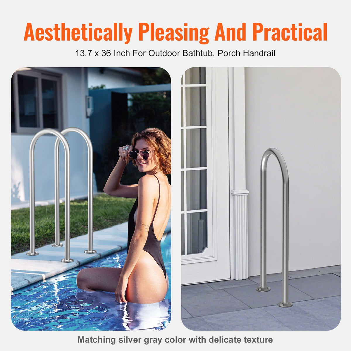 Pool Handrail,36 x 13 inch Pool Railing, Aluminum with Base Plate for Indoor/Outdoor Pools, Humanized V952-LZYCFSDDB1W3MXYPNV0