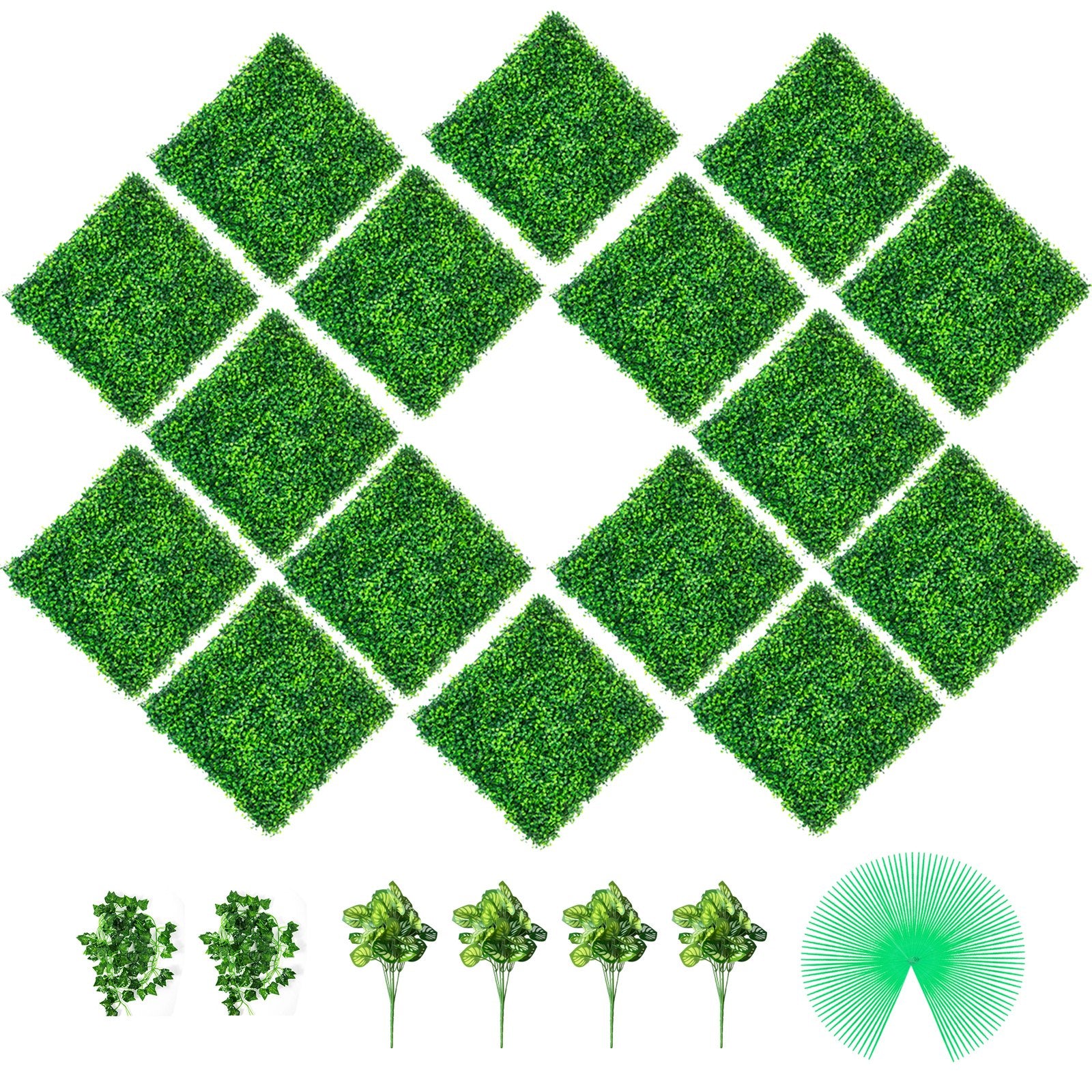Artificial Boxwood Panels, 16 PCS 20"x20" Boxwood Hedge Wall Panels, PE Artificial Grass Backdrop Wall 1.6"", V952-M202016PCS4004OLJV0